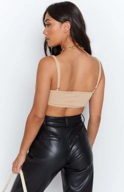 Beginning Boutique Lille Side Cut Out Knit Bodysuit Beige