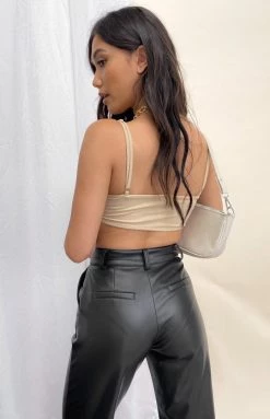 Beginning Boutique Lille Side Cut Out Knit Bodysuit Beige