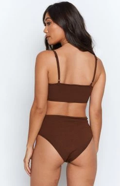 Beginning Boutique Lille Side Cut Out Knit Bodysuit Brown Tops