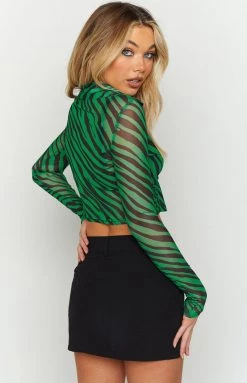 BB Exclusive New Lilliana Green Print Mesh Shirt