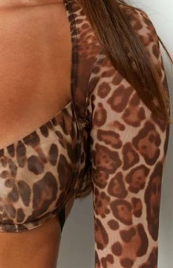 Lioness Gilda Brown Print Crop Top Tops