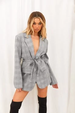 New Lioness Olympia Grey Check Blazer Dress