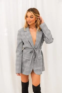New Lioness Olympia Grey Check Blazer Dress