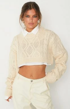 Lioness Sony Cream Knit Crop New