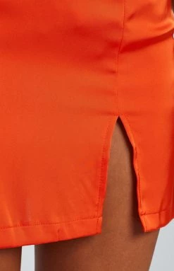 BB Exclusive Bottoms Lively Orange Satin Mini Skirt 26 BB Exclusive Bottoms Lively Orange Satin Mini Skirt