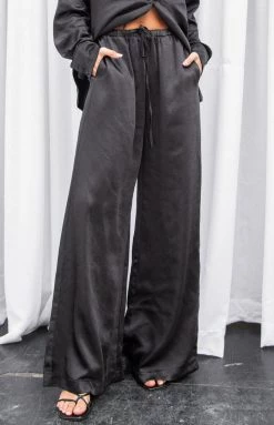 Beginning Boutique Bottoms Livia Black Satin Pants