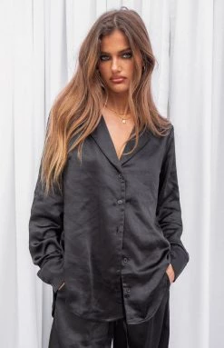 Beginning Boutique Tops Livia Black Satin Shirt