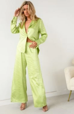 Beginning Boutique Livia Green Satin Pants