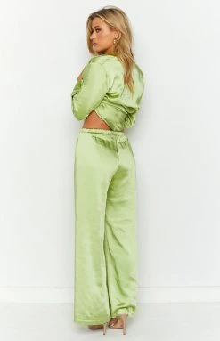 Beginning Boutique Livia Green Satin Pants