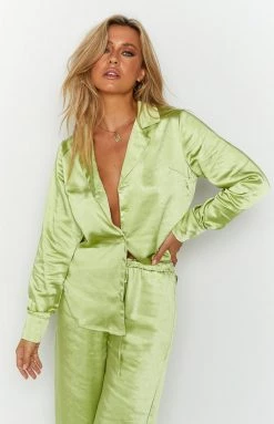 Beginning Boutique Livia Green Satin Shirt