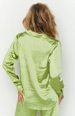 Beginning Boutique Livia Green Satin Shirt