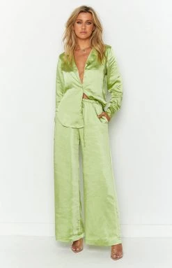 Beginning Boutique Livia Green Satin Shirt