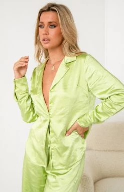 Beginning Boutique Livia Green Satin Shirt