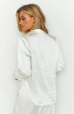 Beginning Boutique Tops Livia White Satin Shirt