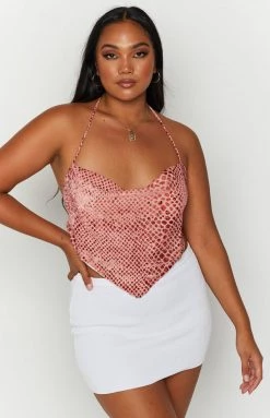 BB Exclusive Lizzie Pink Print Cowl Neck Top Tops