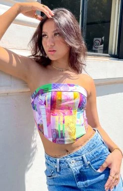 BB Exclusive Tops Lola Multi Print Strapless Corset Top