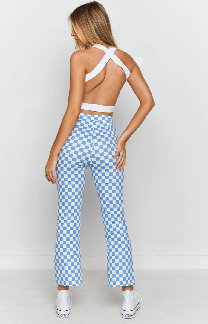 Beginning Boutique Bottoms Lorelai Check Pant Blue 7 Beginning Boutique Bottoms Lorelai Check Pant Blue