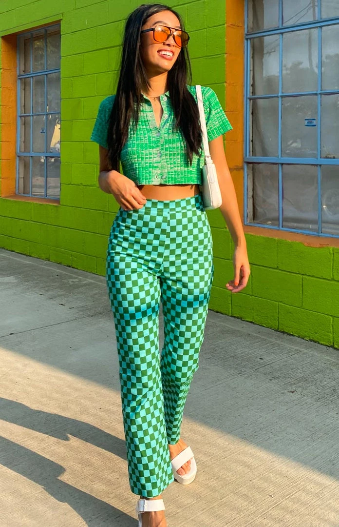 Beginning Boutique Lorelai Check Pant Green Bottoms 2 Beginning Boutique Lorelai Check Pant Green Bottoms