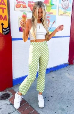 Beginning Boutique Lorelai Check Pant Light Green