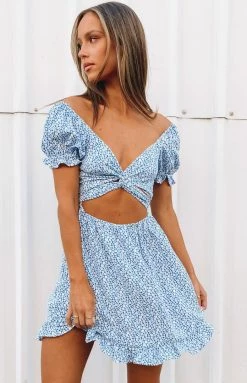 Beginning Boutique Lorna Cross Front Mini Dress Blue Dresses