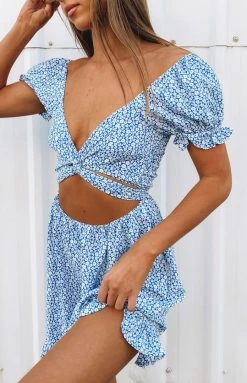 Beginning Boutique Lorna Cross Front Mini Dress Blue Dresses