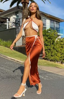 BB Exclusive Lou Wrap Maxi Skirt Brown Bottoms