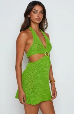 BB Exclusive Love Sick Green Crochet Halter Mini Dress Dresses