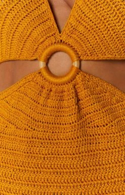 BB Exclusive Dresses Love Sick Mustard Crochet Halter Mini Dress