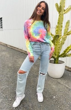 Beginning Boutique Love You Different Tie Dye Sweater Rainbow