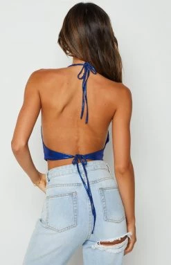 Beginning Boutique Loved Up Blue Halter Top Tops