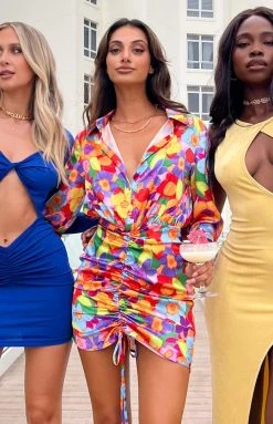 BB Exclusive Dresses Lover Satin Shirt Dress Multi Floral