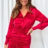 BB Exclusive Lover Satin Shirt Dress Red Dresses