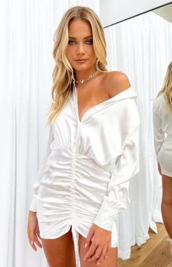 BB Exclusive Lover Satin Shirt Dress White