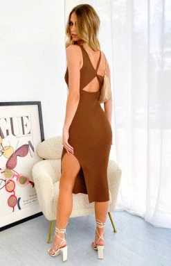 Beginning Boutique Dresses Loya Brown Midi Dress