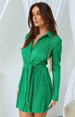 Beginning Boutique Dresses Lua Green Plisse Mini Dress