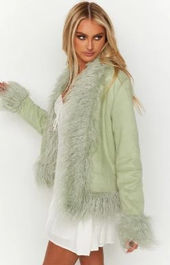 Beginning Boutique Lucille Green Fur Jacket New