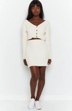 Beginning Boutique Lucy Ribbed Button Up Crop Beige Tops