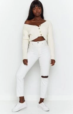 Beginning Boutique Lucy Ribbed Button Up Crop Beige Tops
