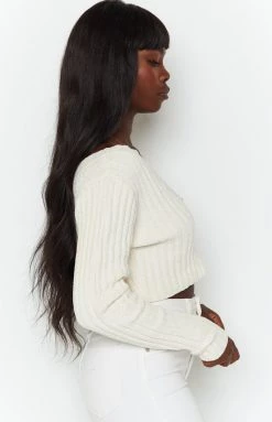 Beginning Boutique Lucy Ribbed Button Up Crop Beige Tops