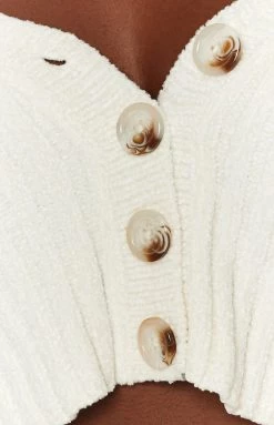 Beginning Boutique Lucy Ribbed Button Up Crop Beige Tops