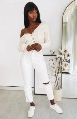 Beginning Boutique Lucy Ribbed Button Up Crop Beige Tops