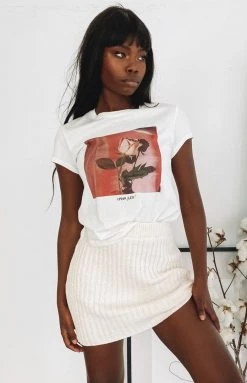 Beginning Boutique Lucy Ribbed Mini Skirt Beige Bottoms