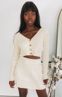 Beginning Boutique Lucy Ribbed Mini Skirt Beige Bottoms