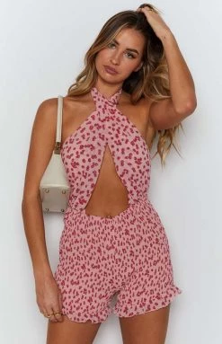 BB Exclusive Luna Shirred Playsuit Pink Extended Sizes