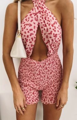 BB Exclusive Luna Shirred Playsuit Pink Extended Sizes