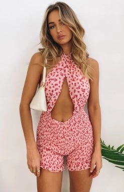 BB Exclusive Luna Shirred Playsuit Pink Extended Sizes