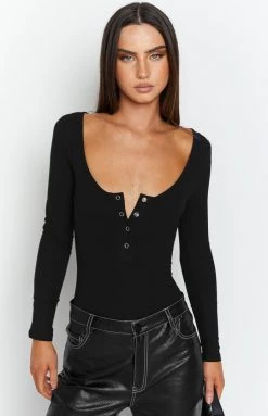 Beginning Boutique Tops Lunar Black Long Sleeve Bodysuit