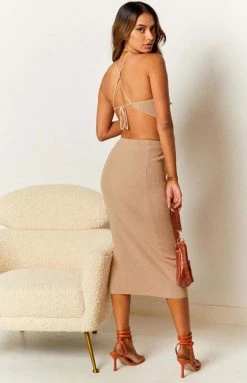 Beginning Boutique Dresses Lyla Cut Out Midi Dress Beige