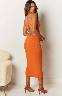 Beginning Boutique Lyla Cut Out Midi Dress Orange Dresses