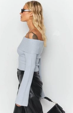 BB Exclusive Marci Off Shoulder Sweater Baby Blue Long Sleeve Tops 12 BB Exclusive Marci Off Shoulder Sweater Baby Blue Long Sleeve Tops